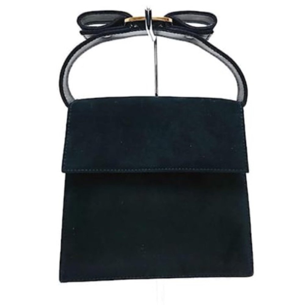 Salvatore Ferragamo black suede handbag with bow accent - Picture 1 of 6